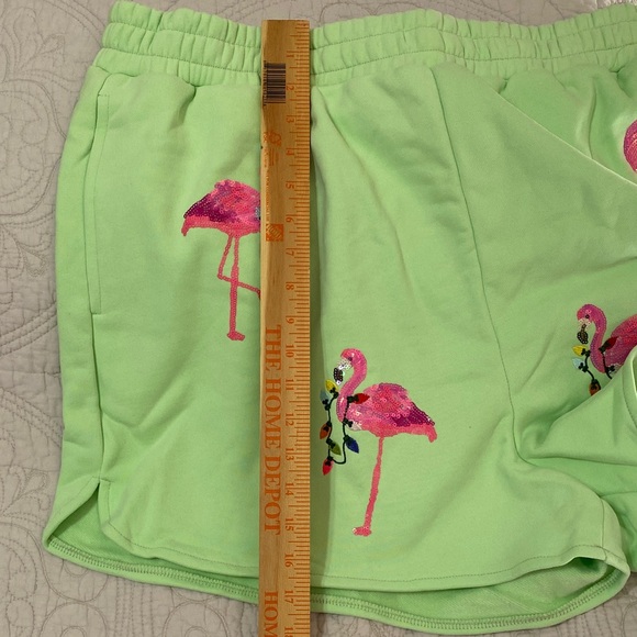 Queen of Sparkles Flamingo Embroidered Women's Shorts - Picture 10 of 12